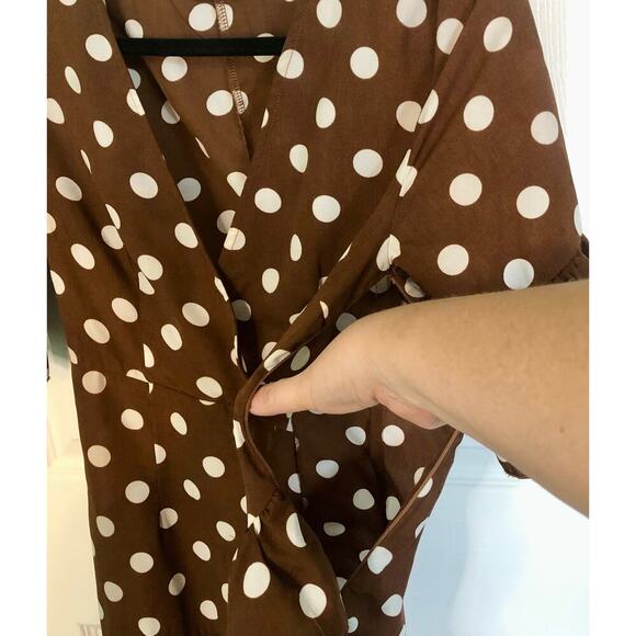 Nasty Gal You Dot This Brown & White Polka Dot Mini Dress Ruffle Detail: Size 4 - Picture 6 of 8